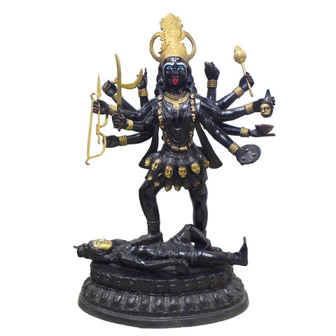 43 Inch Large Brass Goddess Kali Statue Standing on Shiva β Powerful Symbol of Shakti, Transformation, and Divine Protection for Temple Decor.India's Largest Puja Accessories Brand - Satvik No. 1 Brass Idol Collection