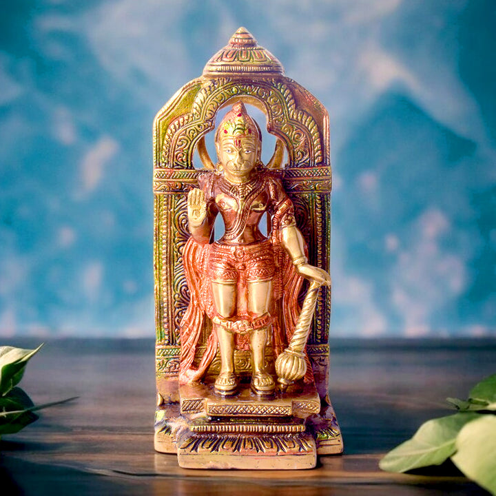 8.4 Inch Elegant Brass Hanuman Idol in Standing Pose – A beautifully detailed brass statue of Lord Hanuman in a powerful standing pose, symbolizing strength, devotion, and protection, perfect for home temples and spiritual spaces.