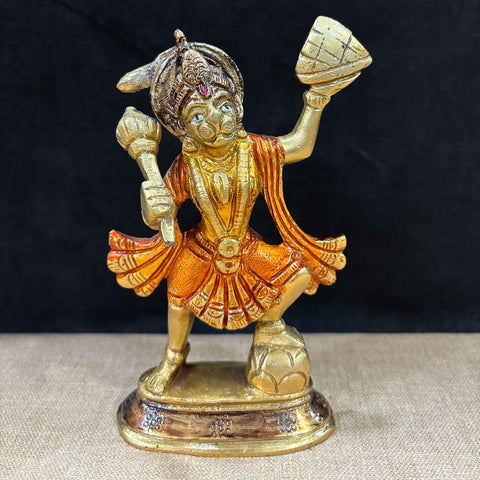 5.5 Inch Brass Hanuman Ji Idol carrying Sanjeevani mountain, finely crafted with dynamic detailing β symbol of strength, devotion, and healing, ideal for home temple and spiritual gifting No.1 Brass Idol Store www.satvikstore.in