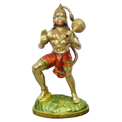 74 Inch Brass Hanuman Statue in Dynamic Pose Holding Gada β Symbol of Strength, Devotion, and Protection for Temples or Grand Spiritual Spaces. India's Largest Puja Accessories Brand - Satvik No. 1 Brass Idol Collection