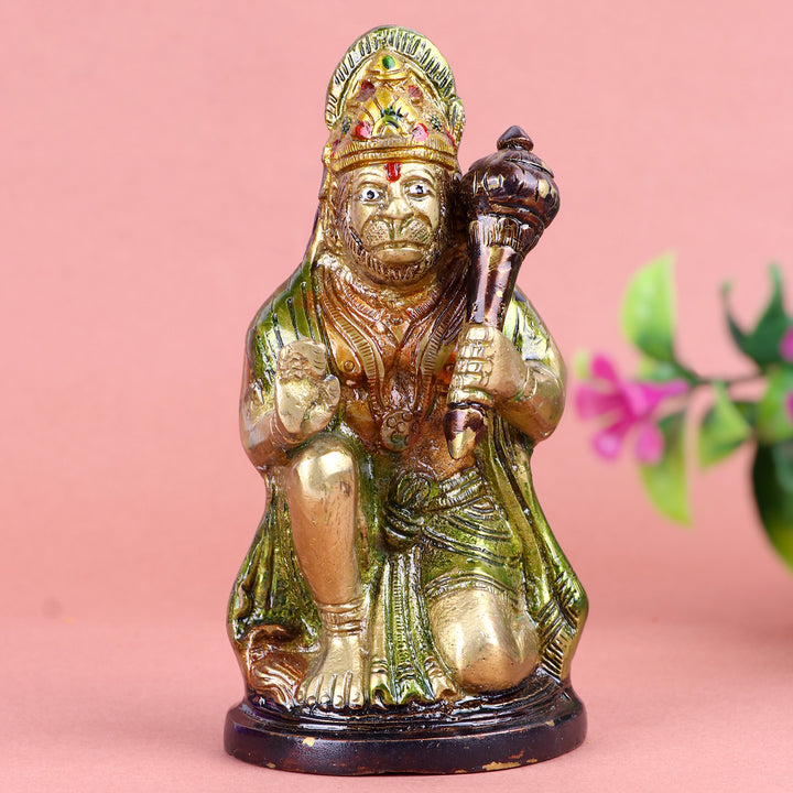 5.5 Inch Brass Hanuman Statue with fine detailing, symbolizing strength, devotion, and protection – perfect for pooja room, home temple, or as a spiritual gift. No.1 Brass Idol Store www.satvikstore.in