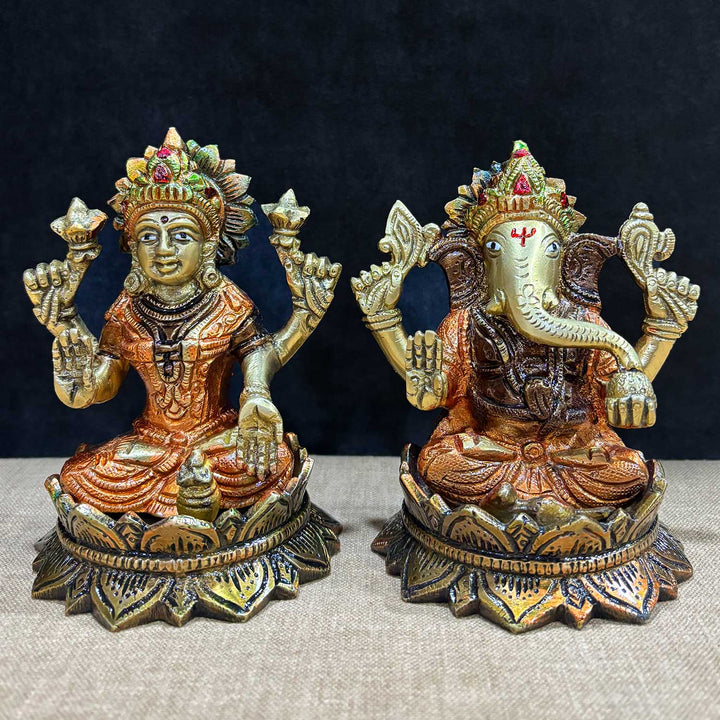 4.7 Inch Handcrafted Lakshmi Ganesha Idol made of pure brass, ideal for Diwali, pooja, and home temple décor. No.1 Brass Idol Store www.satvikstore.in