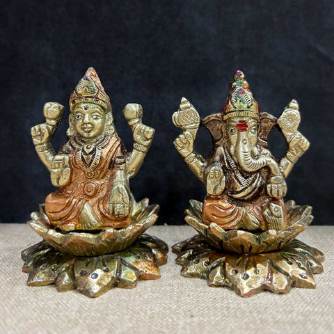 2.8 Inch Exquisite Handcrafted Brass Lakshmi Ganesha Idol with fine detailing and traditional design, perfect for Diwali pooja, home altar, and spiritual gifting No.1 Brass Idol Store www.satvikstore.in