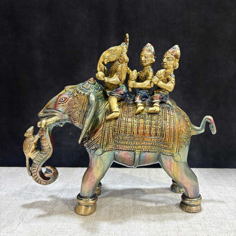 8 Inch Brass Lord Ganesh Sitting on Elephant with Riddhi and Siddhi β Symbol of Prosperity, Wisdom, and Auspicious Beginnings. India's Largest Puja Accessories Brand - Satvik No. 1 Brass Idol Collection