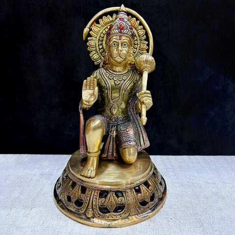 "10.6 Inch Brass Hanuman Idol β Protector of Courage and Faith" is a stunningly detailed representation of Lord Hanuman, the embodiment of strength, devotion, and unwavering courage. India's Largest Puja Accessories Brand - Satvik No. 1 Brass Idol Collection