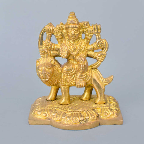 2.8 Inch Brass Maa Durga Idol β Holy Presence for Home Temple, Office Desk, or Car Dashboard Decor. No.1 Brass Idol Store www.satvikstore.in