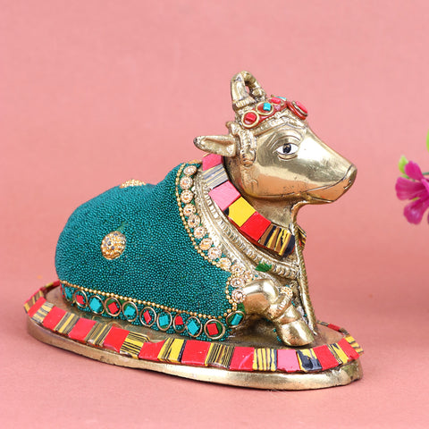 4.5 Inch Brass Decorative Nandi Cow Idol beautifully handcrafted, representing devotion and divine strengthβideal for temple decor, home altar, and spiritual gifting. No.1 Brass Idol Store www.satvikstore.in