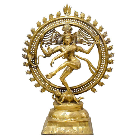 41-inch Large Brass Nataraja Statue β Dancing Shiva in Fire Arch, Symbolizing Cosmic Dance, Creation, and Destruction for Temple Decor. India's Largest Puja Accessories Brand - Satvik No. 1 Brass Idol Collection