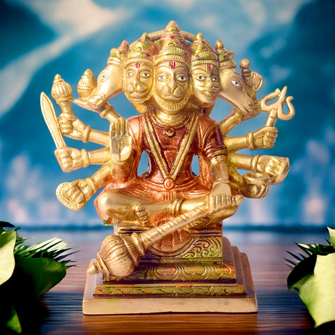 7.2 Inch Majestic Panchmukhi Hanuman Brass Idol β Symbol of Power, Protection, and Devotion for Home or Temple Decor. India's Largest Puja Accessories Brand - Satvik No. 1 Brass Idol Collection