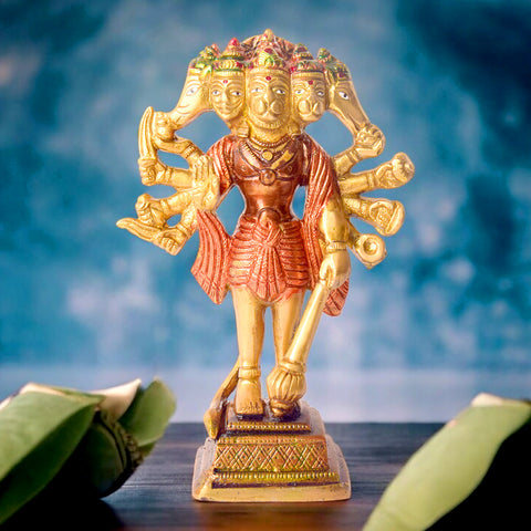 6.4 Inch Exquisite Brass Panchmukhi Hanuman Standing Idol β Handcrafted Divine Statue for Protection, Strength, and Temple Worship. No.1 Brass Idol Store www.satvikstore.in