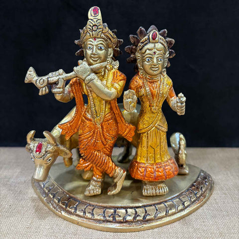 5.5 Inch Radha Krishna Pair Idol with Cow β Handcrafted Brass Statue Symbolizing Divine Love, Devotion, and Spiritual Harmony for Home and Temple Decor. No.1 Brass Idol Store www.satvikstore.in