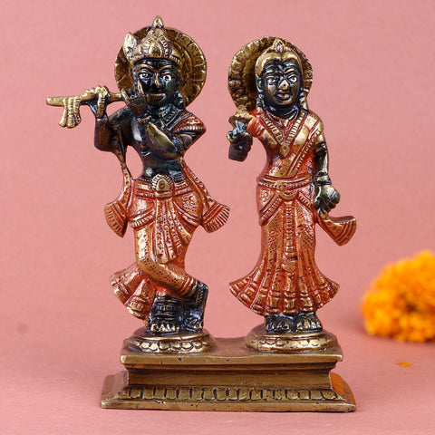 5.9 Inch Brass Radha Krishna Idol intricately crafted, capturing the divine love of Radha and Krishna in fine brassβperfect for worship, spiritual decor, and gifting. No.1 Brass Idol Store www.satvikstore.in