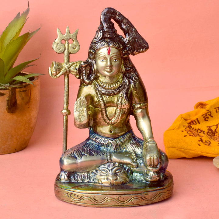 Beautifully crafted 6.2 Inch Brass Shiv Idol featuring Lord Shiva in a peaceful meditative form, ideal for pooja rooms and sacred spaces. No.1 Brass Idol Store www.satvikstore.in