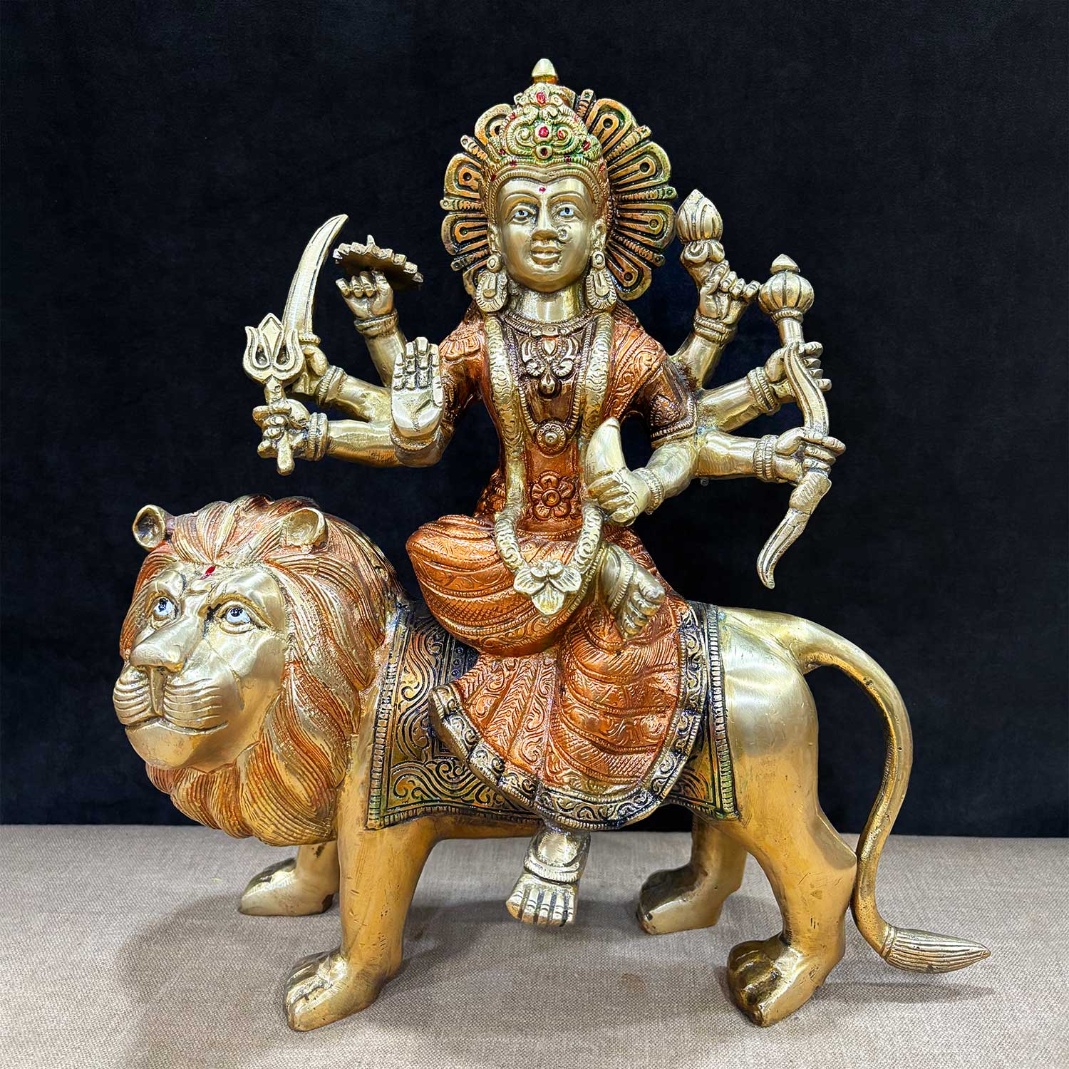Brass Idol of Sherawali Mata Statue Stunning Sherawali Mata Statue β Divine Brass Idol of Goddess Durga, Symbolizing Strength & Protection, Perfect for Home, Temple, and Festive Decor. India's Largest Puja Accessories Brand - Satvik
