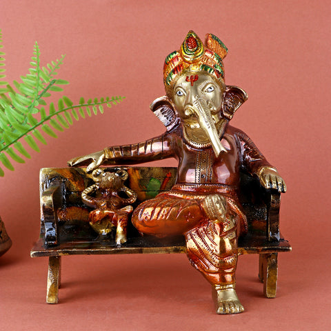 7.2 Inch Brass Sitting Ganesha Idol beautifully handcrafted with serene expression, symbolizing wisdom, success, and prosperityβperfect for home temple or dΓ©cor. No.1 Brass Idol Store www.satvikstore.in