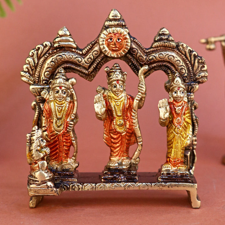 4.8 Inch Brass Small Ram Darbar Idol featuring Lord Ram, Sita, Lakshman, and Hanuman in intricate detail β perfect for temple worship, home altar, and spiritual gifting. No.1 Brass Idol Store www.satvikstore.in