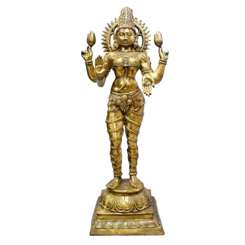 51 Inch Large Brass Standing Goddess Lakshmi Statue β Symbol of Wealth, Prosperity, and Divine Grace for Temple or Grand Home Decor. India's Largest Puja Accessories Brand - Satvik No. 1 Brass Idol Collection