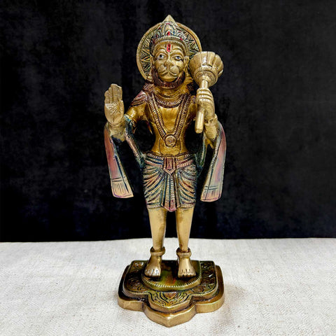 9.1 Inch Brass Standing Hanuman Statue β Majestic depiction of Lord Hanuman in a powerful stance, symbolizing strength, devotion, and divine protection for your home or temple dΓ©cor. No.1 Brass Idol Store www.satvikstore.in