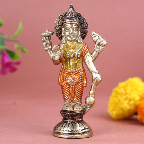 Elegant Brass Standing Lord Vishnu Idol β Divine Statue for Home Temple, Spiritual Decor, and Gift Giving. No.1 Brass Idol Store www.satvikstore.in