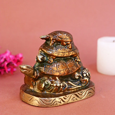 3.5 Inch Brass Three Tortoises Stacked Together Statue, symbolizing longevity, stability, and protection β perfect for home dΓ©cor, Vastu purposes, and spiritual gifting. No.1 Brass Idol Store www.satvikstore.in