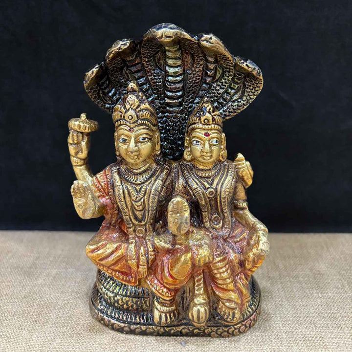 5 Inch Brass Vishnu Laxmi Idol β Exquisitely crafted divine statue symbolizing prosperity, protection, and harmony for home temple and gifting. No.1 Brass Idol Store www.satvikstore.in