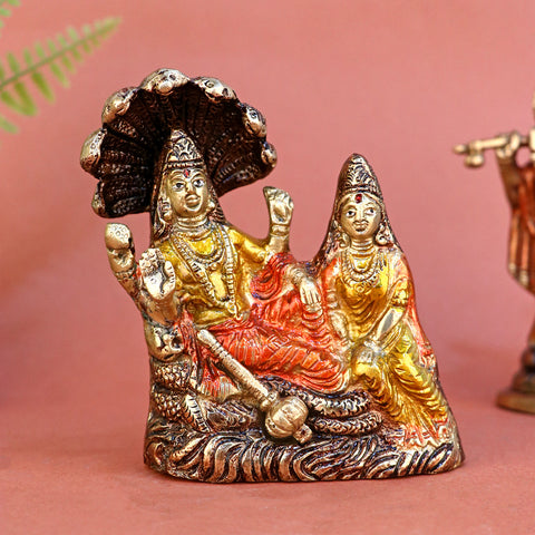 2.3 Inch Brass Small Vishnu Laxmi Statue featuring Lord Vishnu and Goddess Lakshmi in a compact, elegant form β perfect for home altar, gifting, and daily worship. No.1 Brass Idol Store www.satvikstore.in