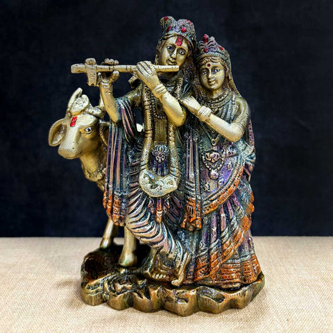 6.3 Inch Sacred Radha Krishna with Kamdhenu Cow Idol β Beautifully Crafted Brass Sculpture Depicting Divine Love of Radha Krishna with the Holy Kamdhenu Cow, Ideal for Home Temple. No.1 Brass Idol Store www.satvikstore.in