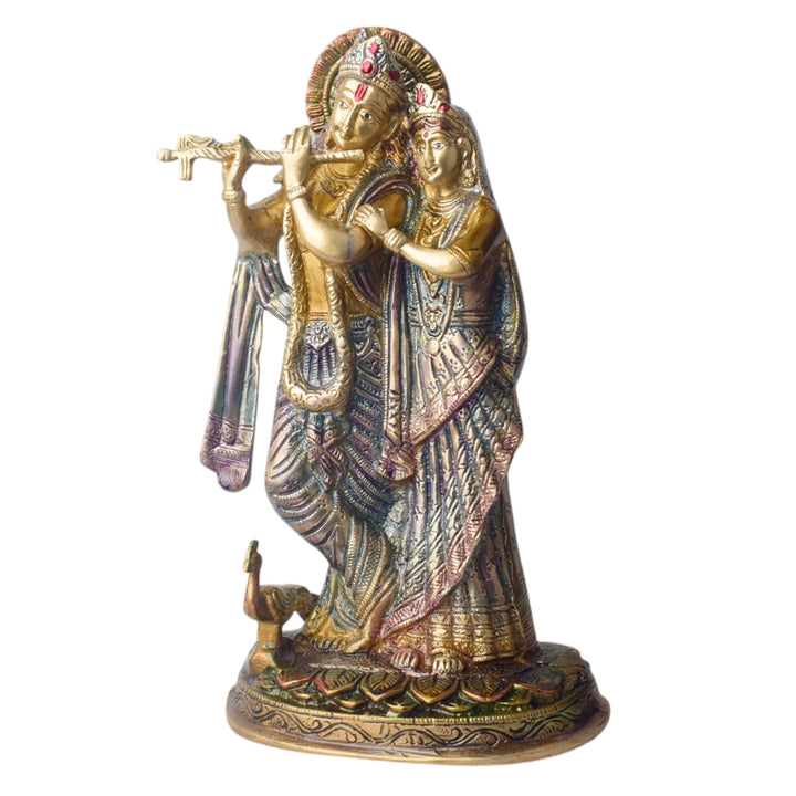 The 11.4 Inch Radha Krishna β Divine Harmony in a Sacred Sculpture is a breathtaking masterpiece that captures the eternal and divine bond between Radha and Krishna. This beautifully detailed idol showcases the couple in a serene and harmonious pose, with Krishna playing his mesmerizing flute and Radha standing gracefully by his side.