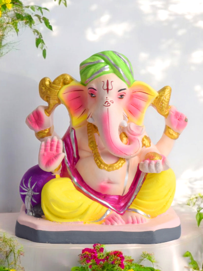 Colorful 6 Inch Eco-Friendly Ganesha Idol in Padmasana Pose