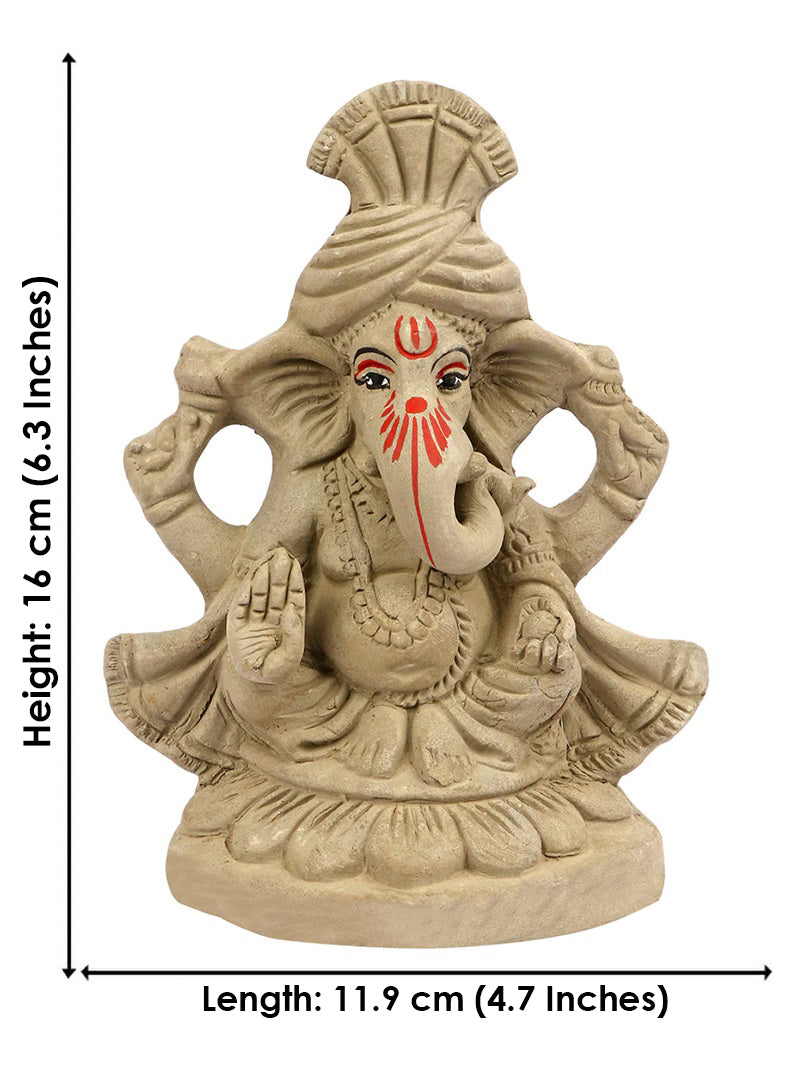 6.3 Inch Pagdi Wale Eco-Friendly Ganesha Idol