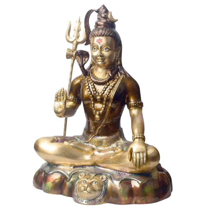 Large Brass Idol of 17 Inch Brass Shiva Idol in Meditative Posture. Embodying peace and spiritual focus, this 17-inch Brass Shiva Idol features Lord Shiva in a serene meditative posture. Known as the ultimate yogi, Lord Shiva is beautifully represented here with intricate detailing in brass, capturing the tranquility and profound wisdom of his meditation. on www.satvikstore.in