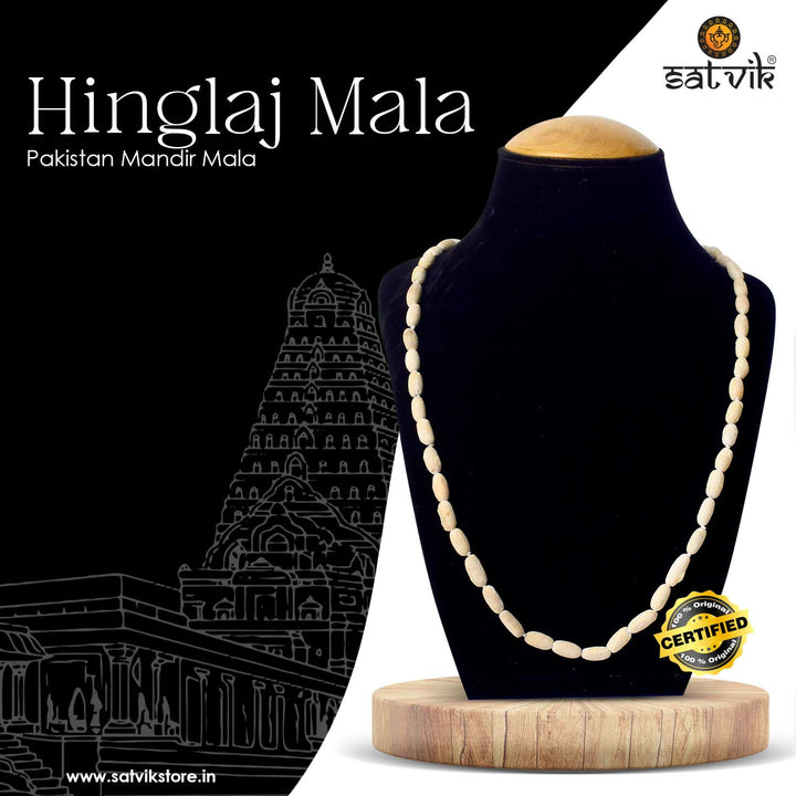 Certified Hinglaj Rudraksha Mala with peach beads from Pakistan temple, used for spiritual protection and emotional balance. India’s Premium Rudraksha Jap Mala Store- www.satvikstore .in