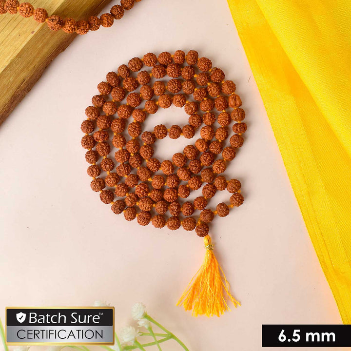 Certified brown Rudraksha mala for mantra chanting, meditation, and spiritual healing. India’s Premium Rudraksha Jap Mala Store- www.satvikstore.in