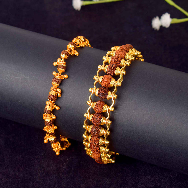 Gold Plated Rudraksha Bracelet for Women with Premium PVD Coating – Elegant Spiritual Combo. India’s Largest Pooja Accessories Brand - www.satvikstore.in