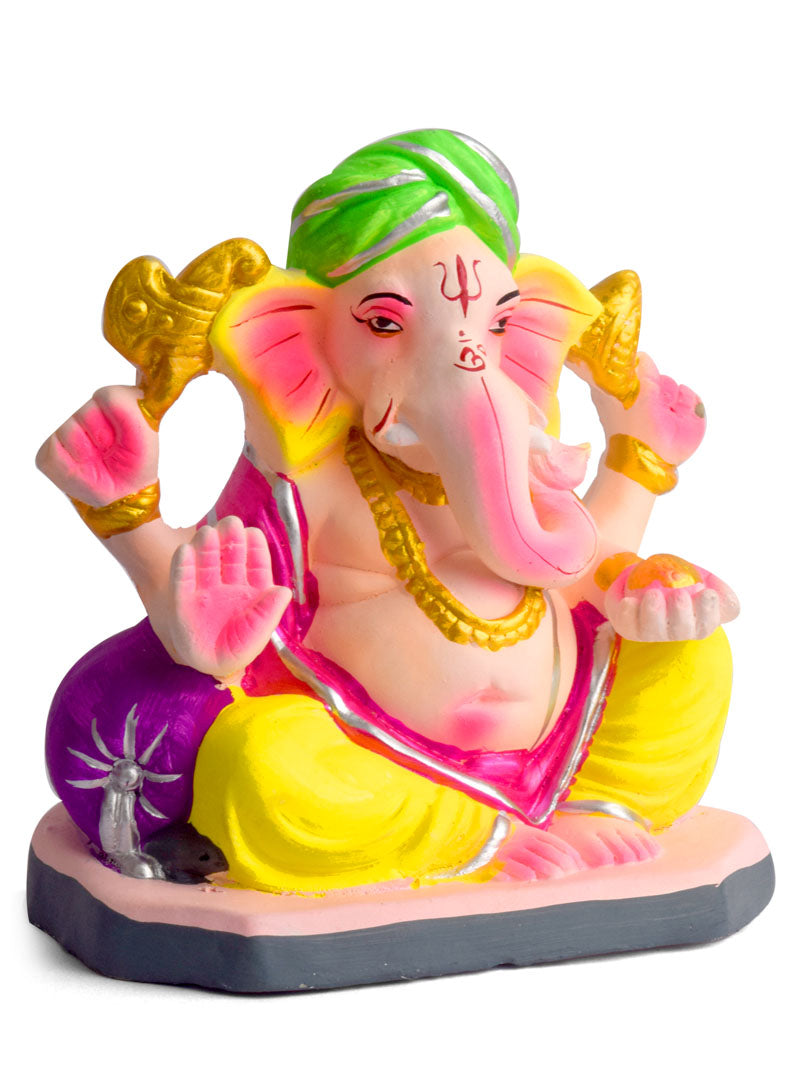 Colorful 6 Inch Eco-Friendly Ganesha Idol in Padmasana Pose