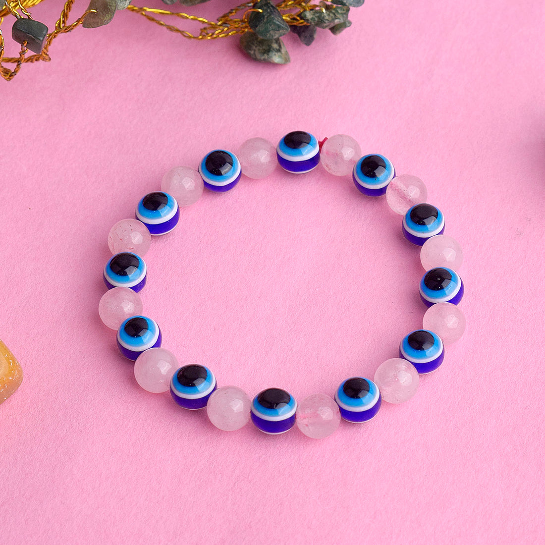 Authentic Rose Quartz Bracelet with Evil Eye