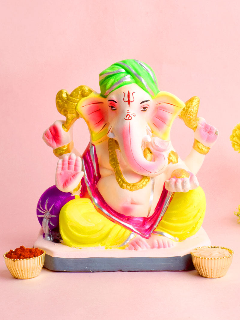 Colorful 6 Inch Eco-Friendly Ganesha Idol in Padmasana Pose