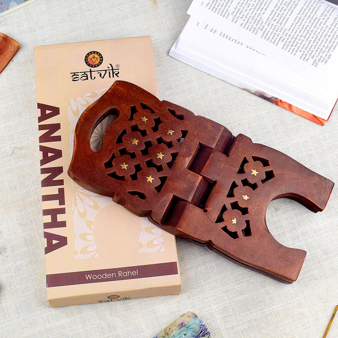Wooden Foldable Rehal Book Stand for Pooja and Holy Books