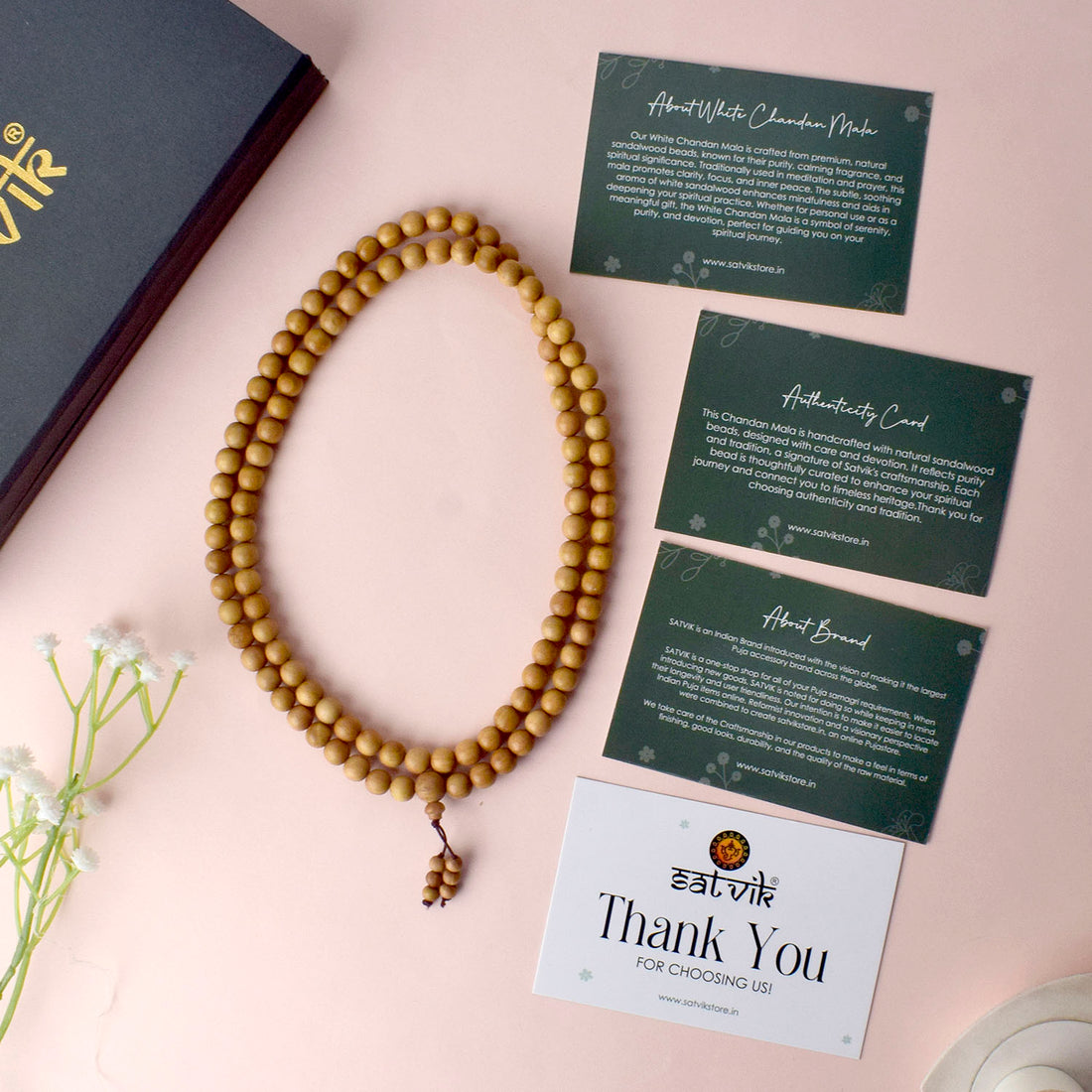 Certified 6mm 100% Original Authentic Mysore White Sandalwood (Chandan) Jap Mala