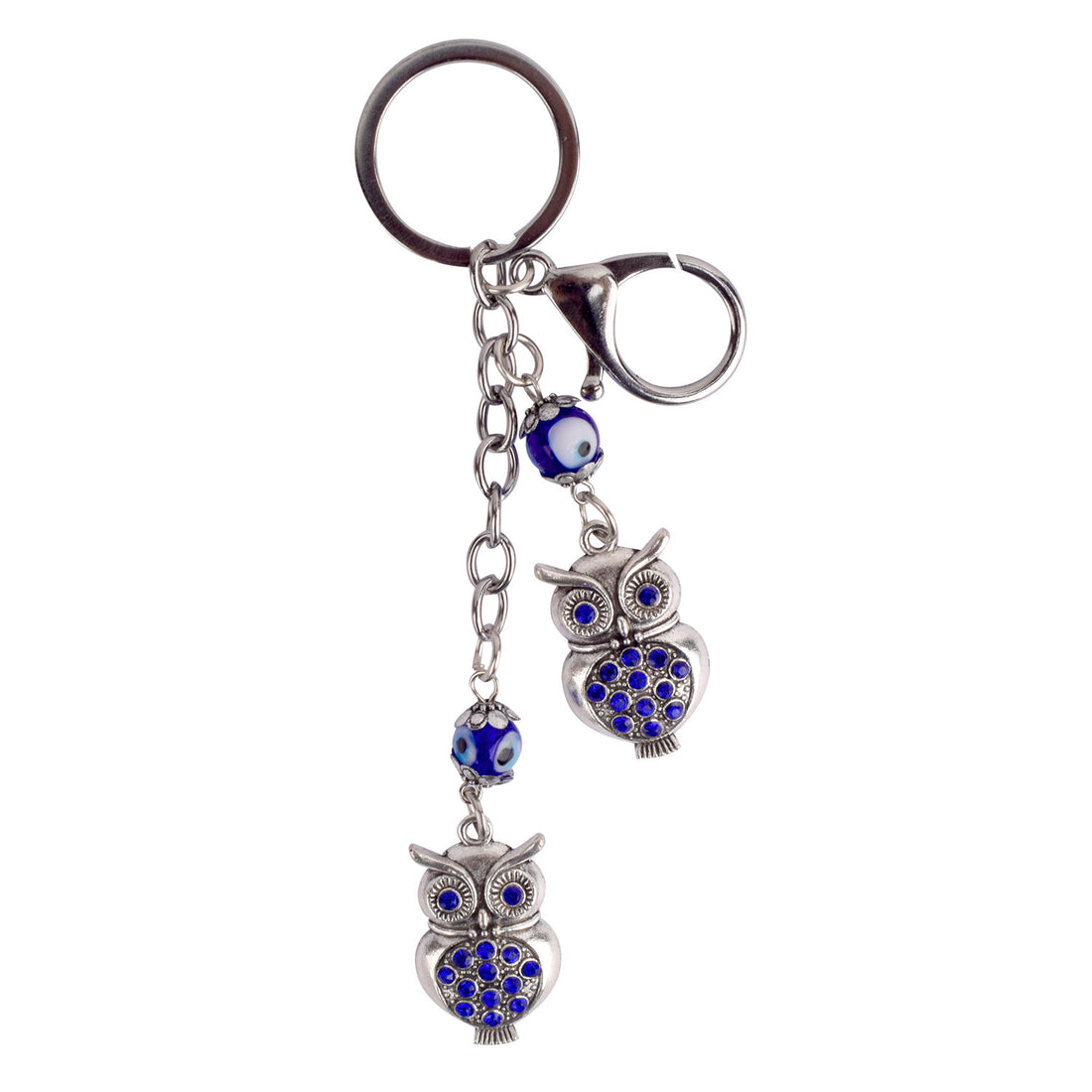 Double Owl Keychain with Evil Eye