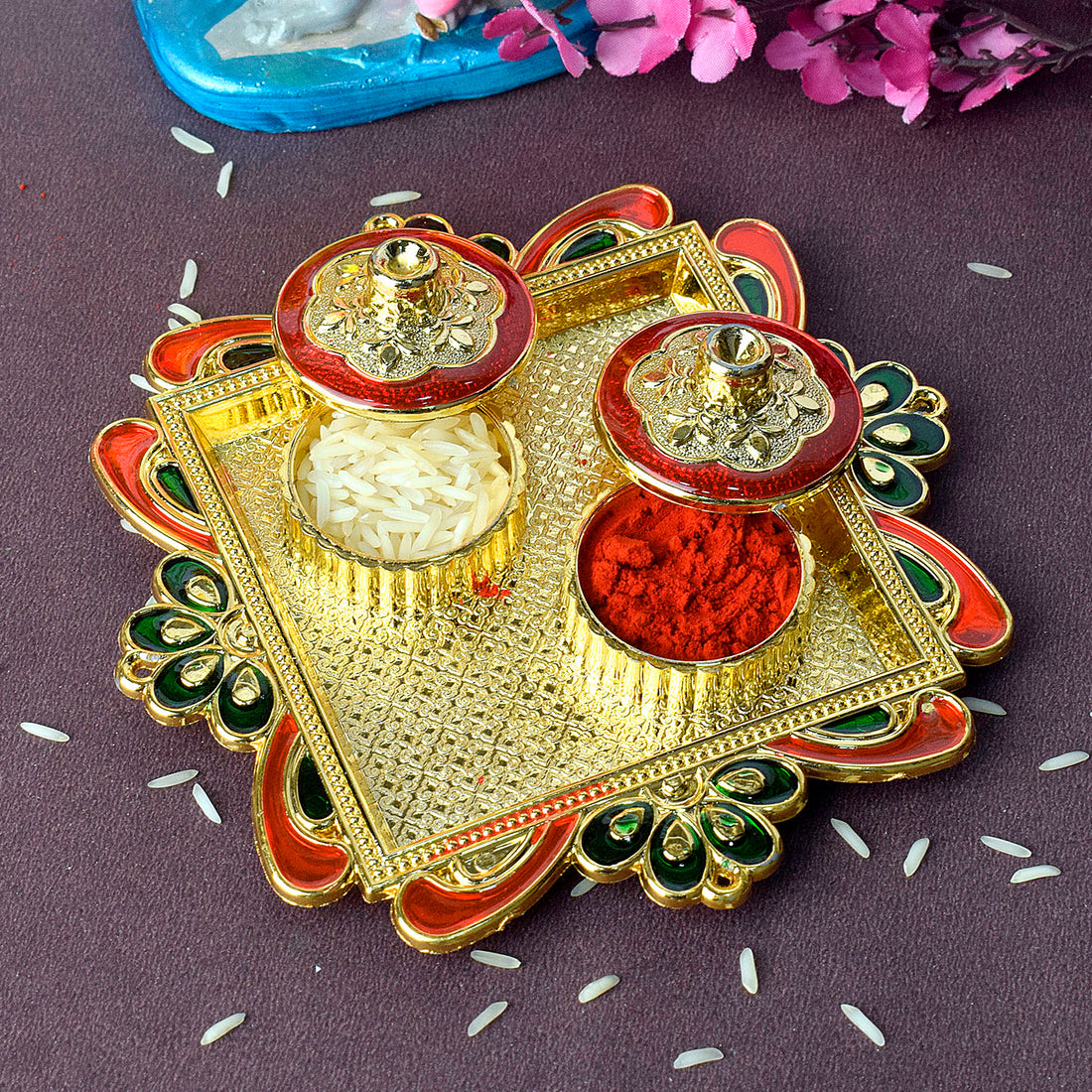 Kumkum Holder Adorned with Intricate Traditional Patterns