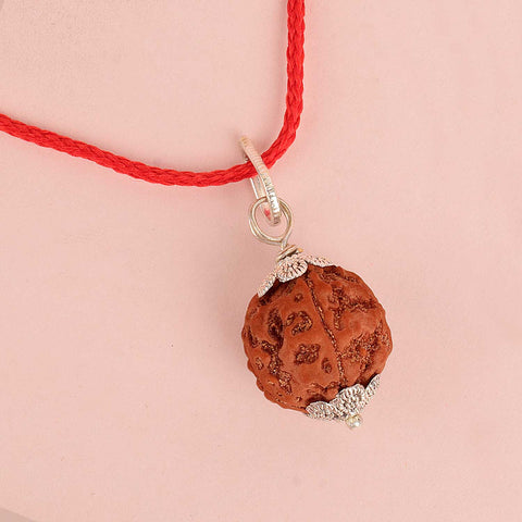 Certified 5 Mukhi Rudraksha Pendant with protective metal cap for peace and spiritual well-being. Indiaβs Premium Rudraksha Jap Mala Store- www.satvikstore.in
