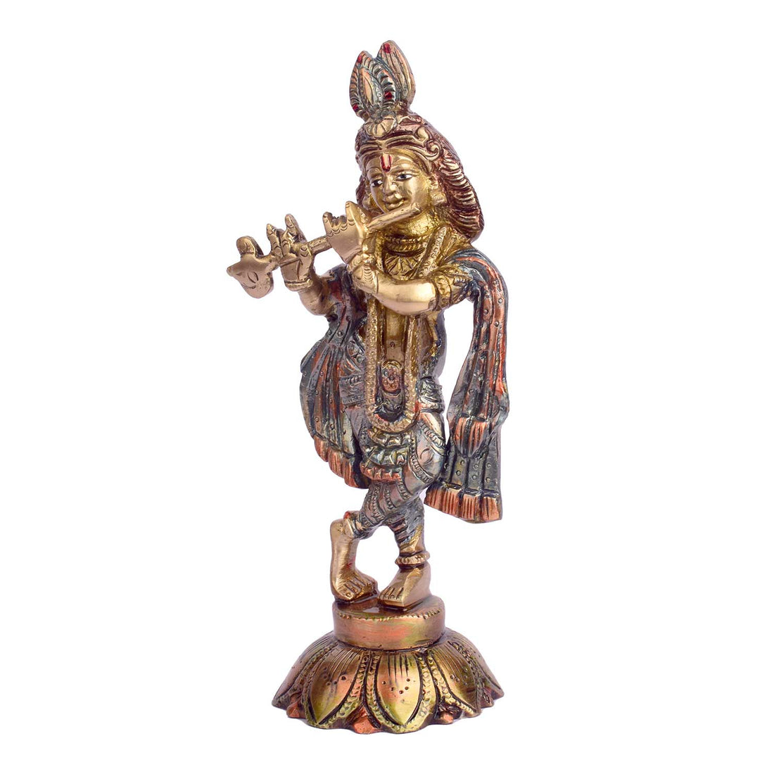 7.5 Inch Lord Krishna Brass Idol with Flute