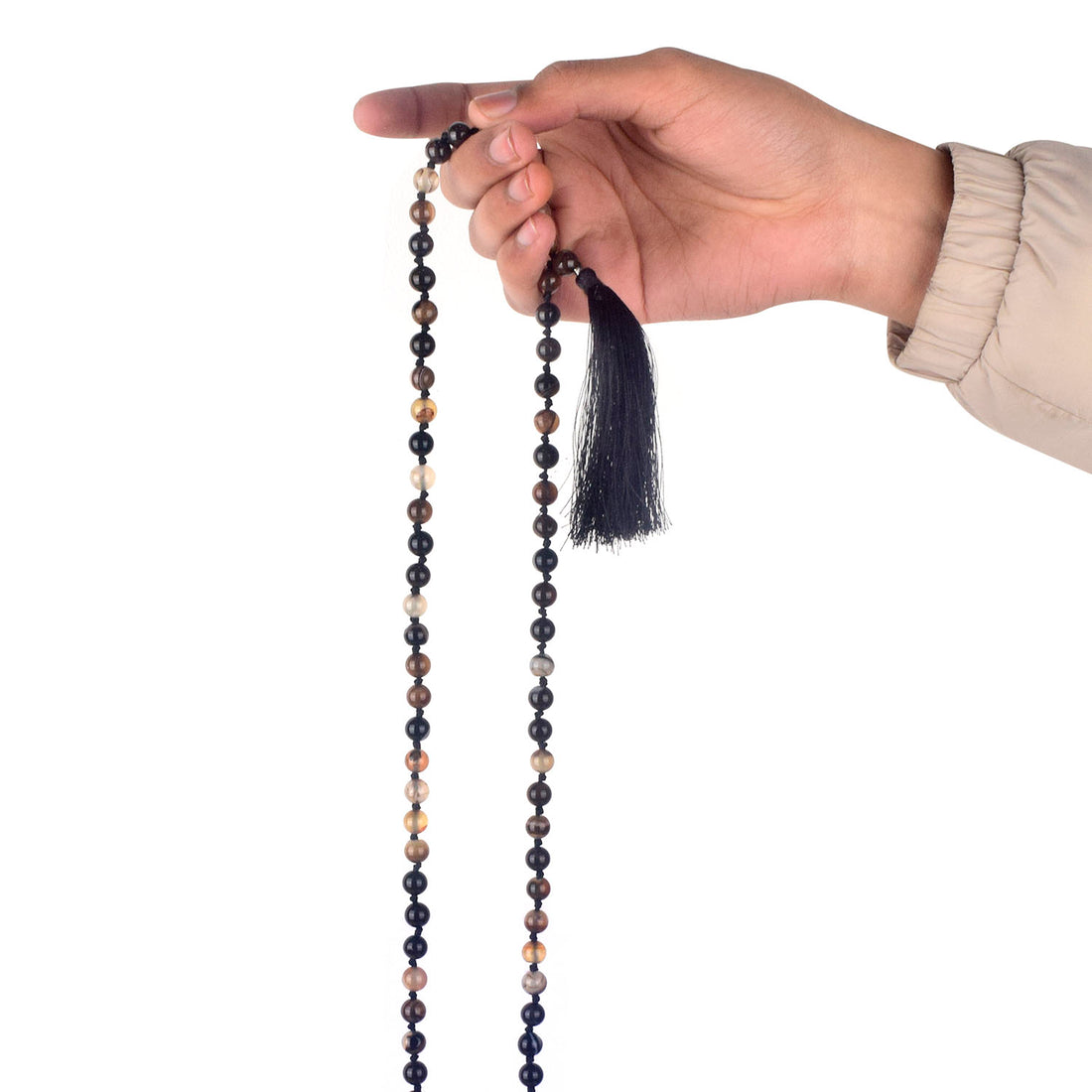 Premium Hakik Jap Mala Crystal Brown & Black
