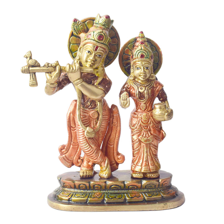 The 6.7 Inch The Divine Duo β Radha Krishna Idol of Sacred Love beautifully captures the eternal bond between Radha and Krishna, embodying the essence of divine love and spiritual connection. This intricately crafted idol depicts Radha and Krishna in a timeless and serene pose, with Krishna playing his flute and Radha standing gracefully by his side.