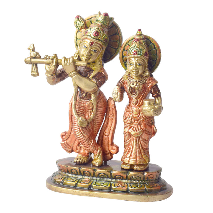 The 6.7 Inch The Divine Duo β Radha Krishna Idol of Sacred Love beautifully captures the eternal bond between Radha and Krishna, embodying the essence of divine love and spiritual connection. This intricately crafted idol depicts Radha and Krishna in a timeless and serene pose, with Krishna playing his flute and Radha standing gracefully by his side.