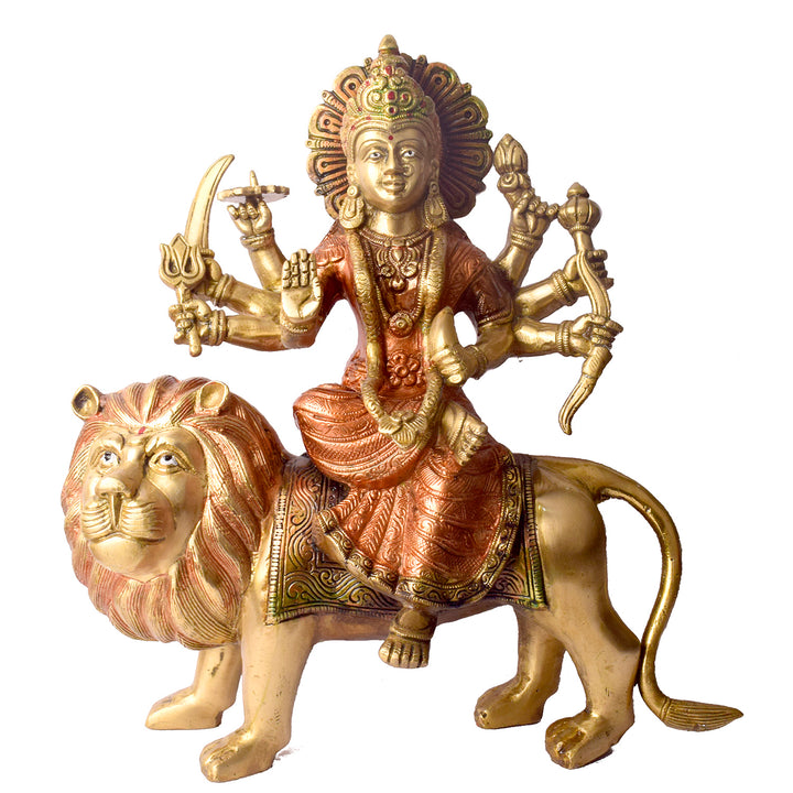 Large Brass Idol of Sherawali Mata Statue Stunning Sherawali Mata Statue – Divine Brass Idol of Goddess Durga, Symbolizing Strength & Protection, Perfect for Home, Temple, and Festive Decor.