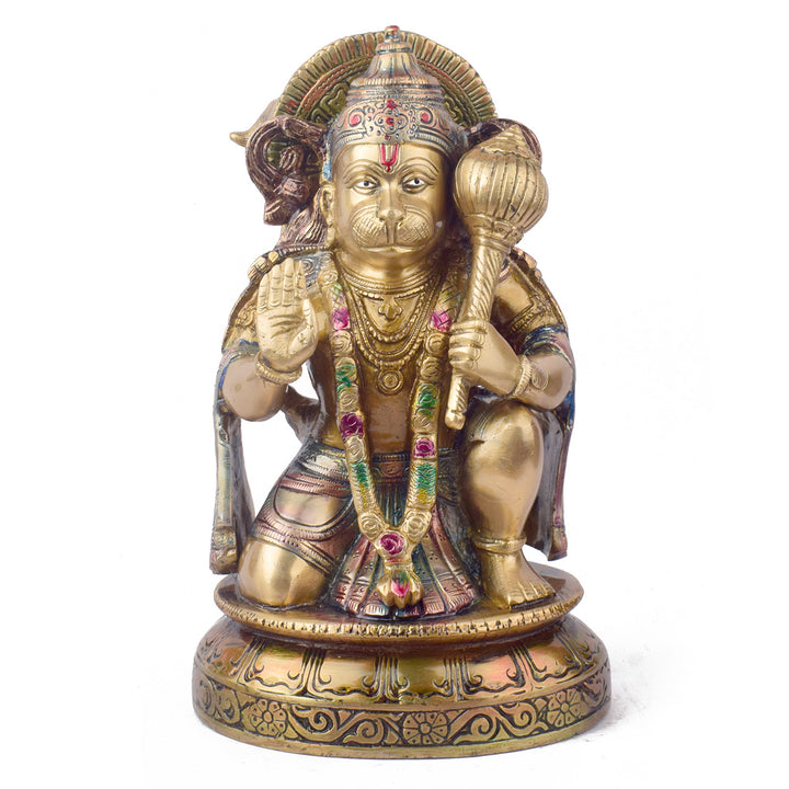 The "10.6 Inch Brass Hanuman Idol β Protector of Courage and Faith" is a stunningly detailed representation of Lord Hanuman, the embodiment of strength, devotion, and unwavering courage.