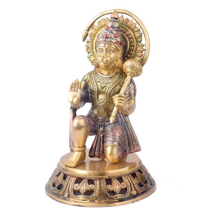 The "10.6 Inch Brass Hanuman Idol β Protector of Courage and Faith" is a stunningly detailed representation of Lord Hanuman, the embodiment of strength, devotion, and unwavering courage.