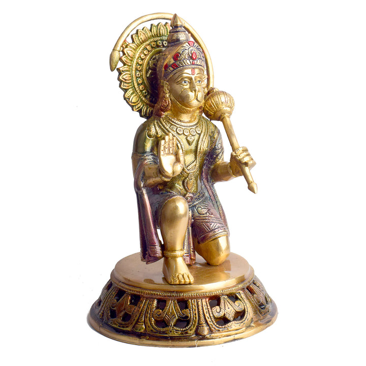 The "10.6 Inch Brass Hanuman Idol β Protector of Courage and Faith" is a stunningly detailed representation of Lord Hanuman, the embodiment of strength, devotion, and unwavering courage.